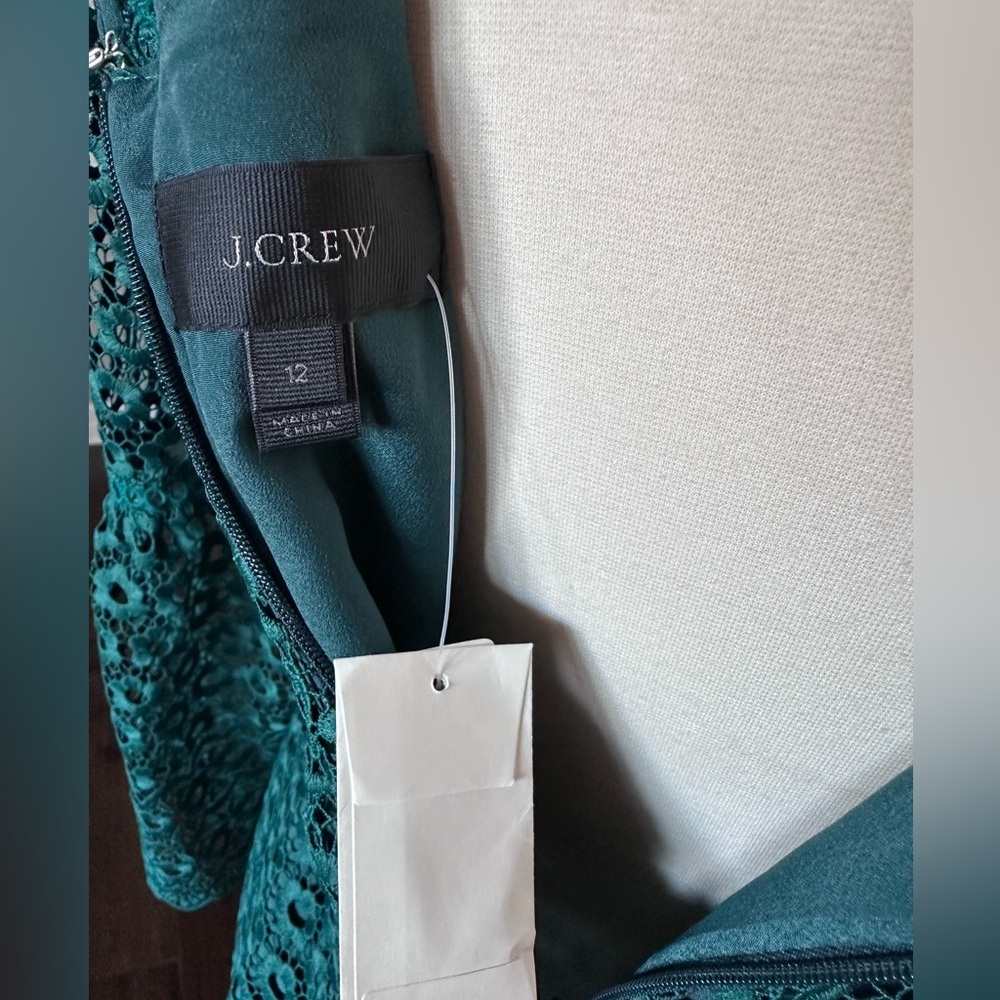J. Crew Dress Bell Sleeve Daisy Eyelet Lace Crochet Holiday Emerald Green 12 - Picture 8 of 12